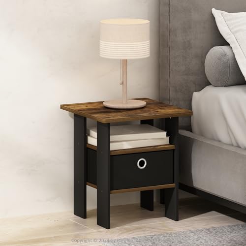 Furinno TIDUR Night Stand, Open Shelf Design Nightstand with Storage Bin, Bedside Table, End Table, Side Table, for Bedroom, Living Room, Amber Pine