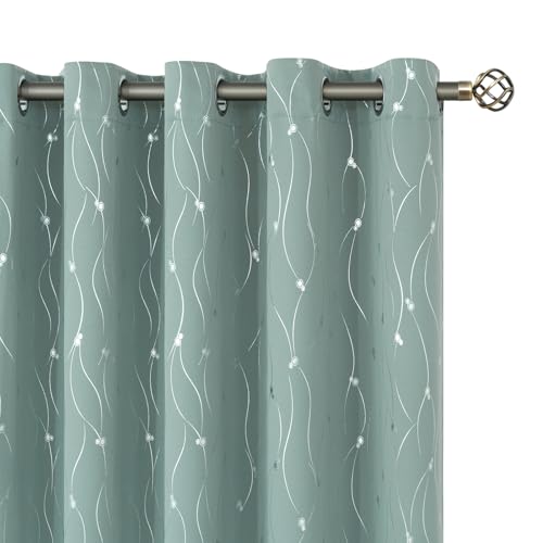BGment Blackout Curtains 60 Inches Wide for Bedroom/Living Room, Room Darkening Thermal Insulated Grommet Window Drapes with Line and Dots Pattern, 2 Panels, Each Panels 60 x 84 Inch, Frosty Green