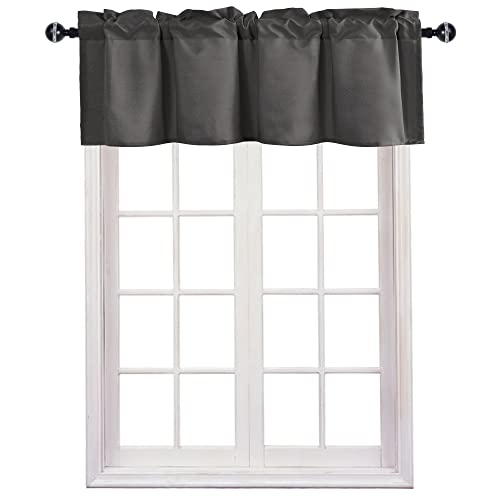 JIUZHEN Valance Curtains for Kitchen/Living Room/Basement/Bathroom Window, Thermal Insulated Short Rod Pocket Curtain Panels, Grey, 42 x 12 Inches, 1 Panel