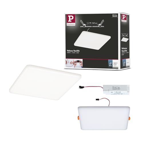 Paulmann 92398 LED Panel recessed luminaire Veluna VariFit IP44 Neutral White 185x185mm Rectangular incl. 1x17.5 watt Ceiling luminaire Satin Ceiling lamp Plastic Living Room lamp 4000 K