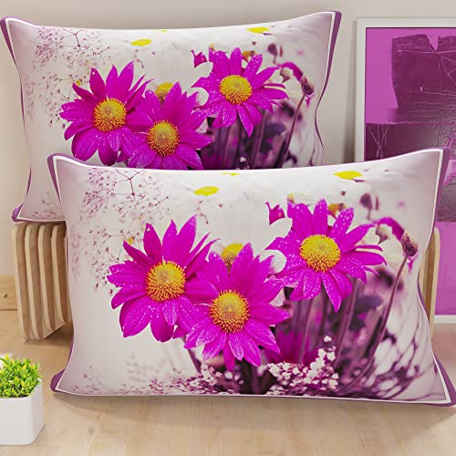 PETTI Artigiani Italiani - Bed Pillowcases, Set of 2 Pillow Covers 50x80 cm, Cushion Cover in Hypoallergenic Microfibre, Made in Italy, Floral Viola 2 Pattern