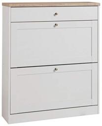 HEIDE Shoe Chest with 2 Flaps and 1 Drawer in White Sonoma Oak, 90 x 25 x 103 cm (W x D x H)