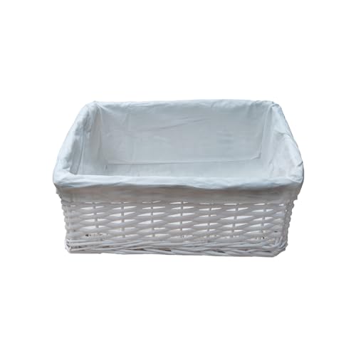 Arpan Small White Wicker Storage & Hamper Basket with White Cloth Lining ??? Small Baskets for Xmas, Wedding, Confetti & Parties, Snack Basket