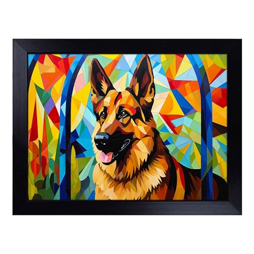 Lap Tray with Bean Bag Cushion, German Shepherd Orphism - Handmade in the UK, Raised Wooden Edge, Padded Cushion, Heat-Resistant Wipe-Clean Surface, for Meals, Laptops and Crafts