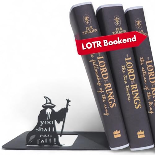 Renovatio Lord of the Rings Metal Bookend Office Decoration Adult Nursery Quirky Gift Heavy Duty Non-Slip Counterweight Organizer Home Office Decor Holds Books, Black