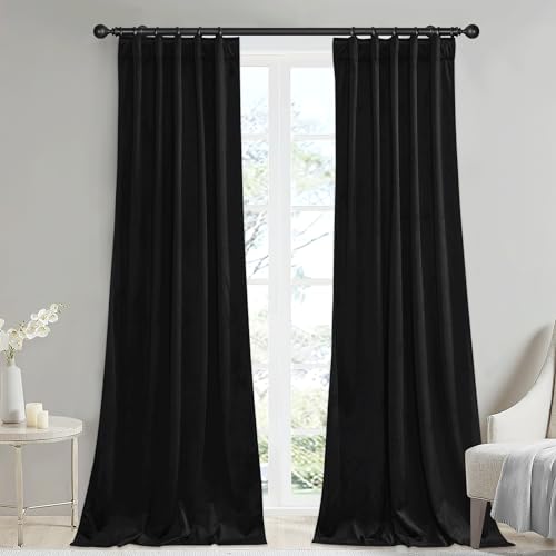 StangH Black Doorway Curtain 80 inch Length Back Tab Velvet Blackout Privacy Room Divider Thermal Insulated Window Drapes for Bedroom Dining Room, W42 x L80 inches, 1 Panel