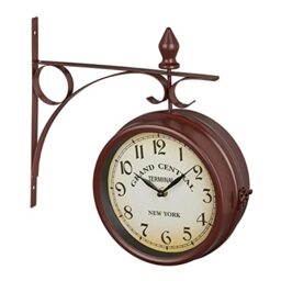 Relaxdays Double-Sided Wall Clock, Train Station Design, Retro, Battery, Analogue, Vintage Deco, HWD: 34x35x10 cm, Brown