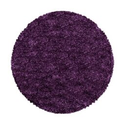 Giantore Rug 120 cm Round Purple 50 mm High Pile/Fluffy Rug Made Polypropylene/Fluffy Rug as Bedroom, Children's Room or Living Room Rug
