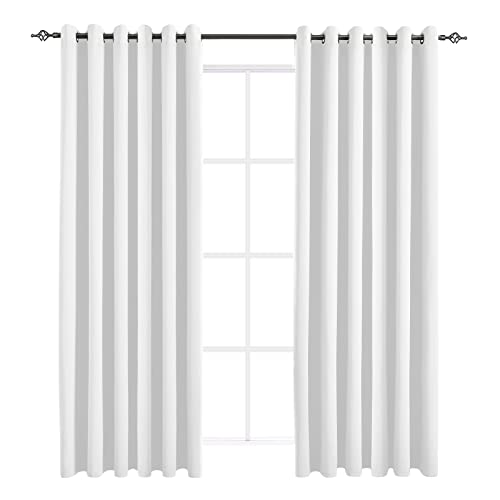 JSFLY Blackout Curtains for Bedroom 2 Panels 84 W x 108 L Inches Ash White - Thermal Insulated Solid Grommet Window Drapes Extra Wide for Sliding Door