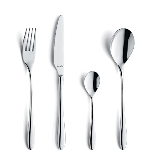 Amefa Cuba 16 Piece Cutlery Set for 4 ??? Premium 18/10 Stainless Steel ??? 6mm Forged Gauge ??? High Gloss Mirror Finish ??? Dishwasher Safe ??? Includes 4 Knives, 4 Forks, 4 Spoons, 4 Teaspoons