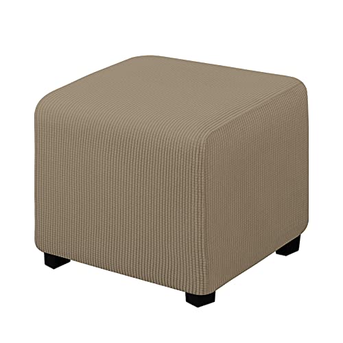 Easy-Going Stretch Square Ottoman Cover 15x15x15inch Natural - Folding Storage Footstool cover Furniture Protector Soft Rectangle slipcover with Elastic Bottom