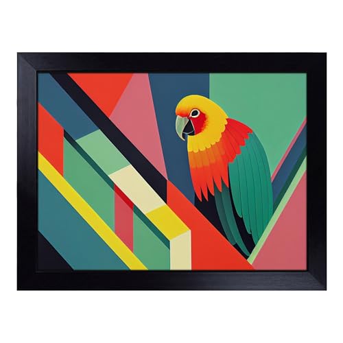 Lap Tray with Bean Bag Cushion, Parrot Abstract - Handmade in the UK, Raised Wooden Edge, Padded Cushion, Heat-Resistant Wipe-Clean Surface, for Meals, Laptops and Crafts