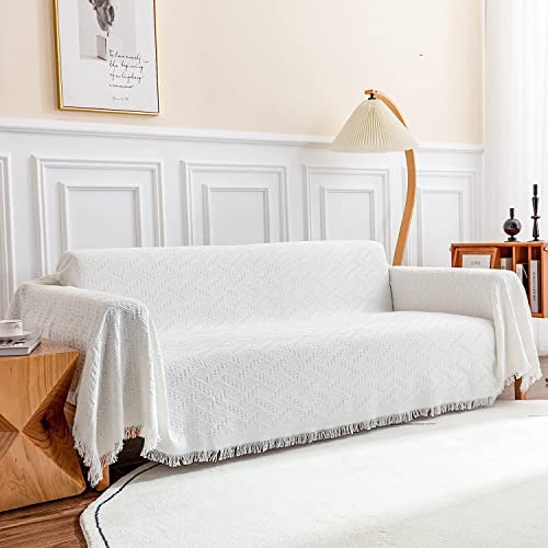 "Deep Dream Sofa Cover, Sectional Couch Covers, Couch Covers for 3 Cushion Couch, Couch Cover for Dogs, Geometrical Jacquard Fabric Sofa Cover (Large, 71"" x 118"", White)"