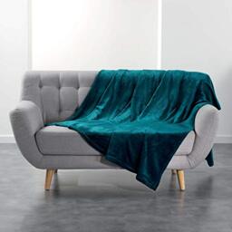 DOUCEUR D'INTERIEUR Flannou Blanket Polyester Blue 180 x 220 cm