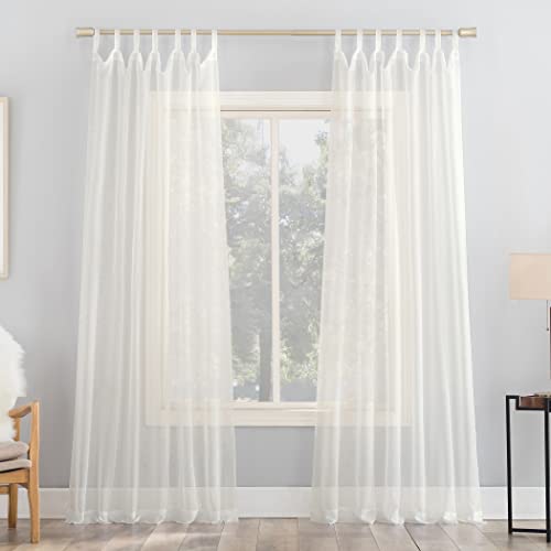 "No. 918 Sheer Voile Tab Top Curtain Panel, Polyester, Eggshell, 59"" W x 63"" L (Pack of 1)"