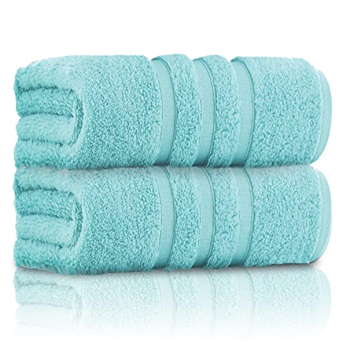 GC GAVENO CAVAILIA Pack of 2 Ultra Soft Super Absorbent Bath Sheets, 550 GSM 100% Cotton Line Texture Towels, Aqua, 90x140 Cm