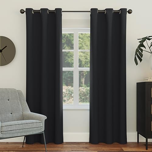 Sun Zero Easton Blackout Energy Efficient Grommet Curtain Panel, 40 x 84 Inch, Black