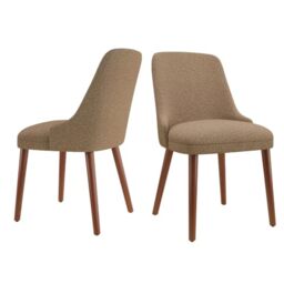 Dining Chairs Set of 2, Upholstered Dining Room Chairs with Solid Wood Legs, Modern Fabric Kitchen Chairs with Ergonomic High Back, Thick Padded Seat, Accent Chairs for Dining Room, Living Room, Camel