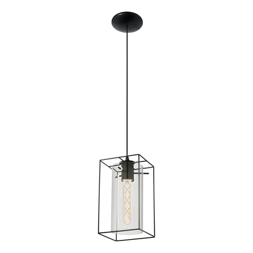 Eglo Pendant Lamp Loncino, 1-Light Vintage Hanging Lamp, Steel Construction, Colour: Black, Glass: Smoke Glass, Socket: E27, Length: 15 cm