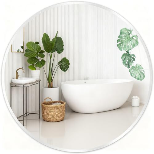 Fabuday Silver Round Mirror for Wall 26 inch - Circle Mirror for Bathroom, Entryway, Living Room, Hallway, Vanity Decor, Big Metal Frame Mirrors