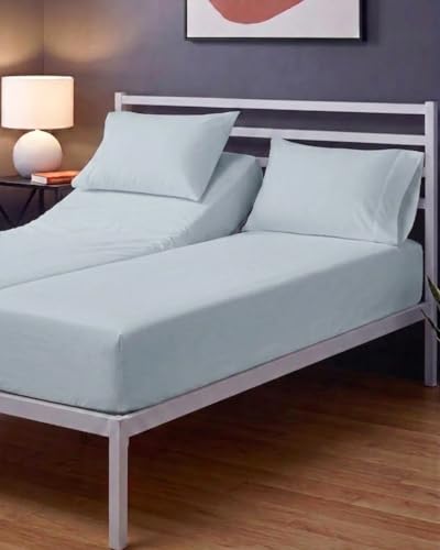 Sleepy Town Split King Size Bed Sheets - 4 Piece - NO Flat Sheet Included - Split King Sheet Set - Soft, Comfy & Cooling - Easy Care - Wrinkle & Fade Free - Brushed Microfiber Bed Sheets (Ice Blue)