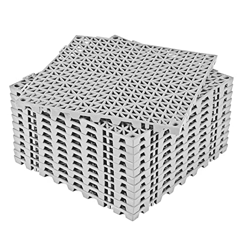 "Modular Interlocking Cushion 12 Pcs 11.8"" x 11.8"" Interlocking Rubber Floor Drain Holes Non-Slip Splicing Drainage Mats for Deck, Shower, Kitchen, Drain Pool, Sauna Bath, Indoor Outdoor (Gray)"
