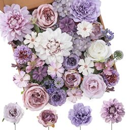 Floweroyal Purple Artificial Flowers Combo Mix Silk Flowers with Stems for DIY Wedding Bridal Bouquets, Baby Shower, Floral Arrangement, Table Centerpieces, Home Decorations.