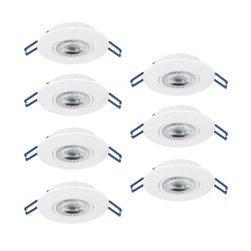 Eglo Set of 7 LED recessed spotlights Cedrez, Ø 9 cm, Ultra-Flat Ceiling Spots, Lights with dip Switch, White Plastic, Warm White, Neutral Cool