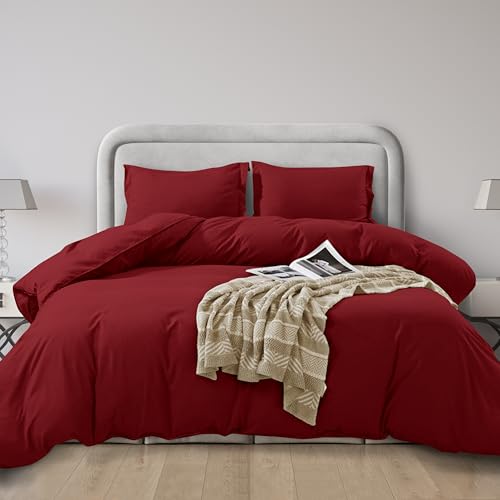 Elegant Comfort Luxury 3-Piece Duvet Cover Set - 1500 Premium Hotel Quality Microfiber Hotel Collection - Comforter Cover with Button Closure and Shams, Full/Queen, Burgundy