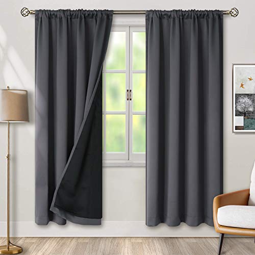 BGment Thermal Insulated 100% Blackout Curtains for Bedroom with Black Liner, Double Layer Full Room Darkening Noise Reducing Rod Pocket Curtain (42 x 84 Inch, Dark Grey, 2 Panels)