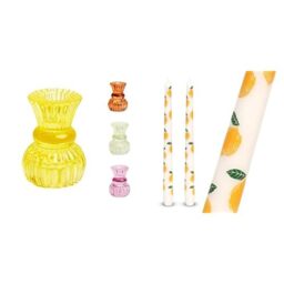 Small Yellow Glass Candle Holder & Lemon Tapered Dinner Candles Easter Bundle