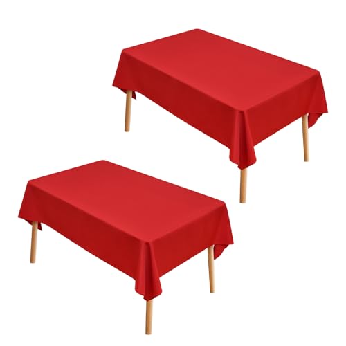 Wolkemer 2 Pack 60x90 Inch Rectangle Tablecloth Washable Red Table Cloth - Reusable Polyester Fabric Table Cloth, Solid Table Cover, Tablecloth for Dining, Wedding, Holiday, Party, Banquet Decoration