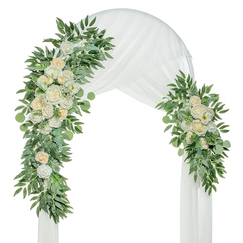 Lisuun Artificial Wedding Arch Flowers, 2 Large Floral Swags - Lush Greenery Foliage Design for Wedding Arches, Ceremony Backdrops, Receptions and Arbor Decor