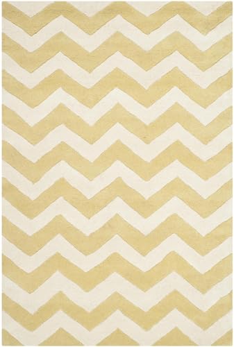 Safavieh Contemporary Indoor Hand Tufted Rectangle Area Rug, Chatham Collection, CHT715, in Light Gold / Ivory, 122 X 183 cm for Living Room, Bedroom or Any Indoor Space