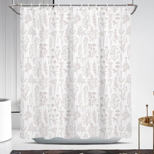 Coxila Vintage Floral Shower Curtain Pink and White Flower Retro Rustic Country Cute Spring Summer Girly Girls Women Blush Preppy Pastel Boho Plant Bathroom 60 x 72 Inch Polyester Fabric 12 Pack Hooks