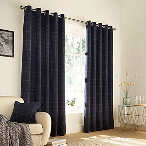 "Furn. Ellis Ringtop Eyelet Curtains (Pair) - Ready Made - Polyester - Navy - 117cm x 137cm (46"" x 54"" inches)"