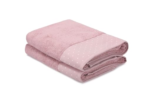 Foutastic Luxury Bath Towel Set (2-Piece) 100% Cotton 70 x 140 cm 510 GSM - Elegant Colours Dusky Pink & White - Soft and Absorbent for Wellness Comfort