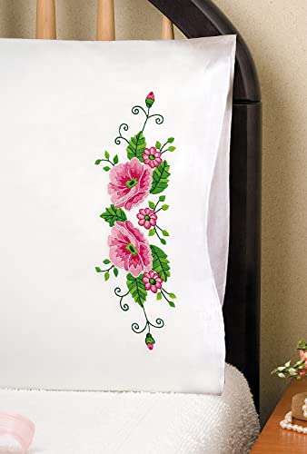 Pink Wild Rose Stamped for Embroidery Pillowcases