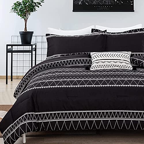 "Black Comforter Set King (104""x 90""),Reversible Black Boho Triangle Down Alternative Comforter Set for King Bed - 3 Pieces (1 Comforter + 2 Pillowcases), Soft Microfiber Bedding Duvet Set"