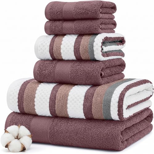 Modern Threads Pax 6-Piece Reversible Yarn Dyed Jacquard Towel Set - Bath Towels, Hand Towels, & Washcloths - Super Absorbent & Quick Dry - 100% Combed Cotton, Rosewood