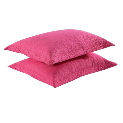 MarCielo 2-Piece Embroidered Pillow Shams, Decorative Microfiber Pillow Covers Set, Standard Size (Hot Pink)