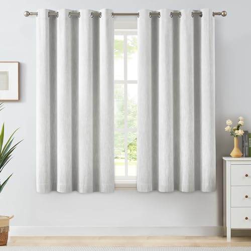 Melodieux Elegant Cotton Room Darkening Curtains for Living Room Bedroom Thermal Insulated Privacy Grommet Window Curtain Panels, 52 by 63 Inch, White(1 Panel