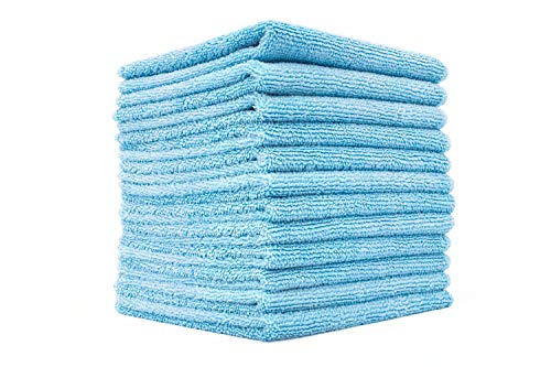The Rag Company - Premium All-Purpose Microfiber Terry Cleaning Towels - Commercial Grade, Highly Absorbent, Lint-Free, Streak-Free, Kitchens, Bathrooms, 365gsm, 12in x 12in, Light Blue (12-Pack)