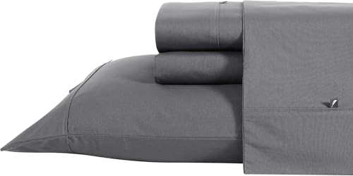 Nautica - Queen Sheet Set, Cotton Percale Bedding Set, Crisp & Cool, Lightweight & Breathable (Whale Grey, Queen)