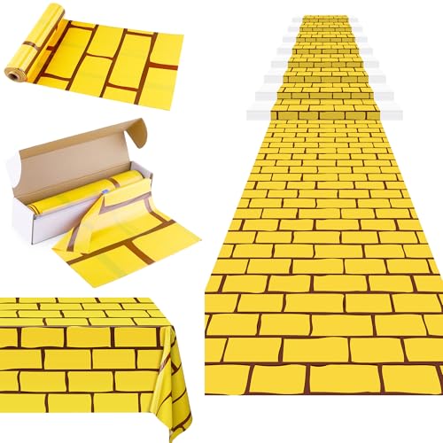 Kochorie 100 Ft x 54 Inch Yellow Brick Road Tablecloth Roll with Cutter Box Disposable Large Stone Brick Floor Runner Wall Backdrops Tablecover for Halloween Medieval Princess Wizard Party Decorations