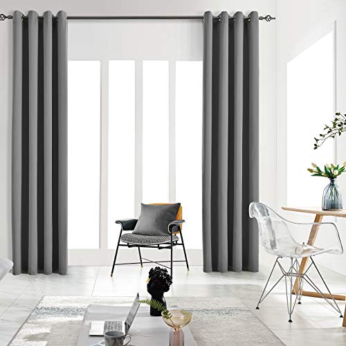 JSFLY Blackout Curtains for Bedroom 2 Panels 62 W x 106 L Long Dark Gray - Thermal Insulated Light Blocking Room Darkening Curtains Solid Grommet Window Drapes for Living room