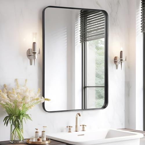 Fabuday Bathroom Mirror for Over Sink - 24x36 Inch Black Matte Framed Rectangle Mirror for Bathroom, Black Vanity Wall Mirror for Restroom, Farmhouse, Entryway, Hangs Vertically or Horizontally
