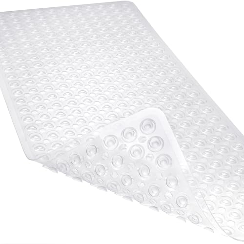 Linoows Non-Slip Bathtub and Shower Mats, Power Grip Bath Mat 35 x 16.3 Inch, Bath Mat with Suction Cups and Drain Holes for Tub Bathroom Safety, Machine Washable Soft Shower Floor Mat, Clear