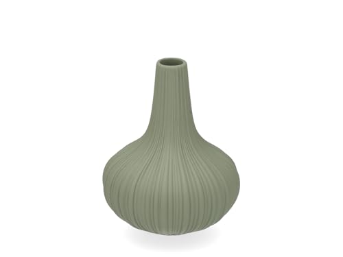 H&H Sage Green Porcelain Single Flower Vase - Elegant Shaped Shape - Size 9.5x12cm - Modern Design for Home and Table Decoration