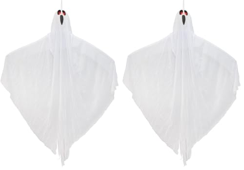Global Gizmos 46179 Hanging Ghost Decoration/Light & Sound Effects/Adjustable Arms/Motion Sensor Activated / 120cm Height (Pack of 2)